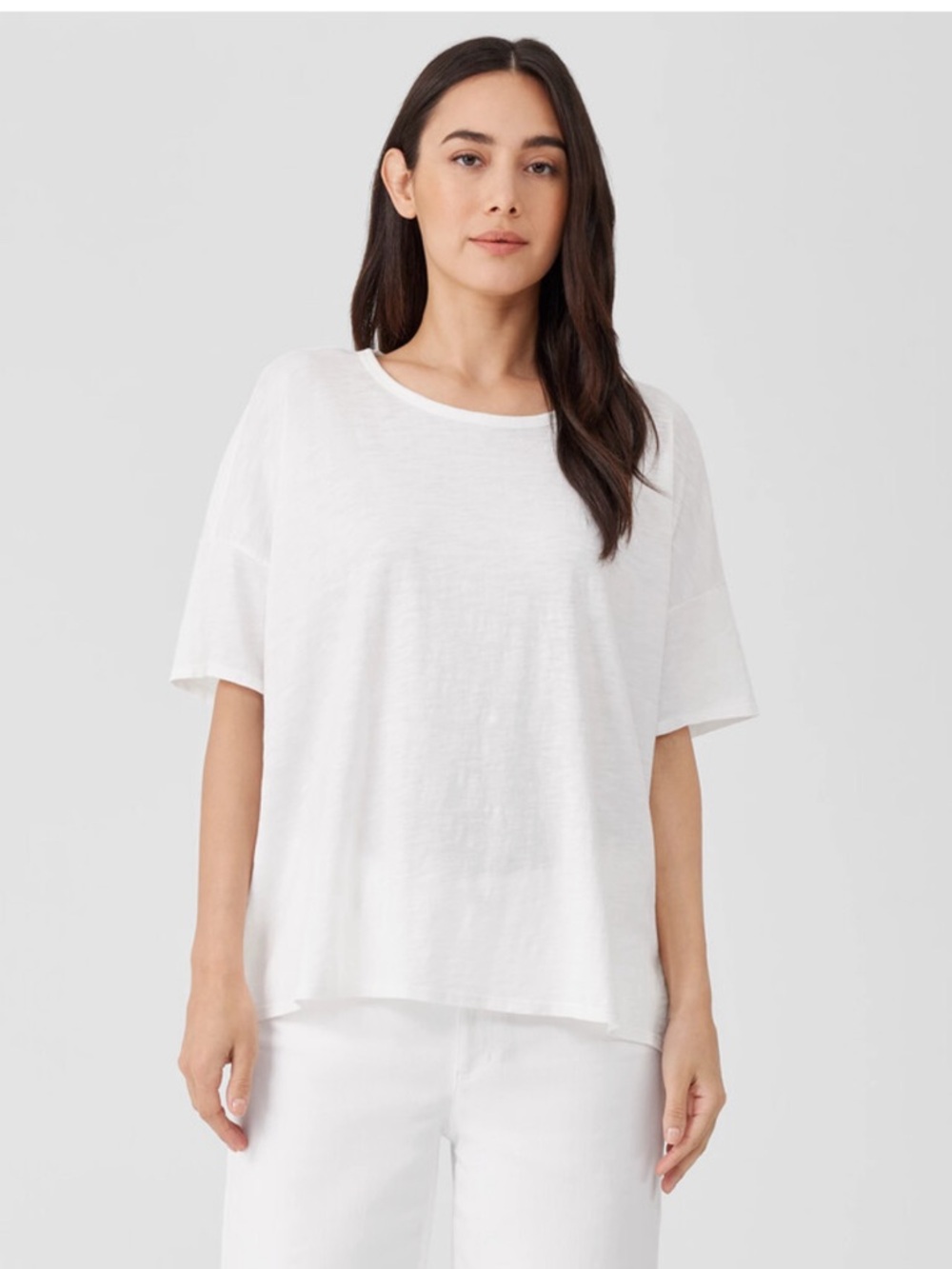 Eileen Fisher White Relaxed Short-Sleeve Crewneck Tee
